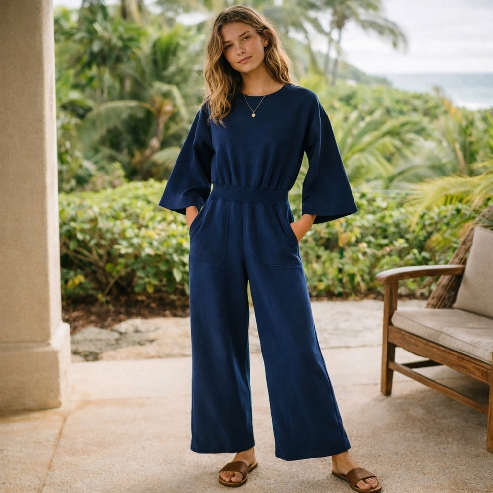 WARM FUN TERRY ULTIMATE COMFORT WIDE LEG JUMPSUIT SIZE XS